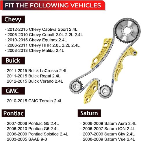 9-4201S Timing Chain Kit with Tensioner Guide Rail Sprocket Compatible with Chevy Equinox Malibu Captiva, Buick Regal LaCrosse, GMC Terrain Replaces 94201S, 12680750, 9-0753S in Saudi Arabia