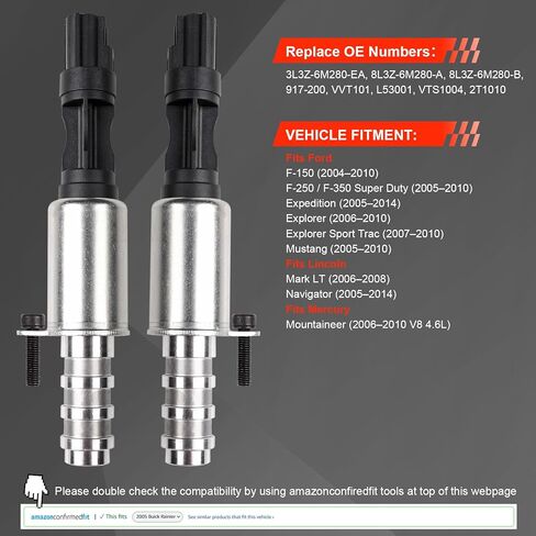 محرك VVT توقيت الصمام المتغير / الملف اللولبي للتحكم في توقيت عمود الحدبات المتغير VCT، متوافق مع Ford Lincoln Mercury، يناسب F-150/250/350 Expedition Explorer Mark Navigator، محرك 4.6 لتر 5.4 لتر 3 فولت، قطعتان in Kuwait