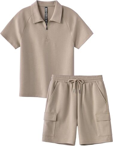 MoFiz Boys Short Set Quarter-Zip T-Shirt and Shorts Lounge Sets Summer Casual Athletic Vacation Beach Outfits in Kuwait