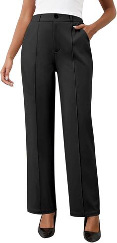 High Waist Stretch Work Pants for Women Straight Leg Business Casual Office Slacks Trousers Formal Wear with Pockets in Saudi Arabia