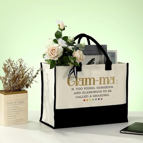 EDCTO Canvas Bag Gift for Grandma, Glam-ma Canvas Shopping Bag, Cotton Canvas Tote Bag, Grandma Definition Tote Bag, Mother's Day Gift for Grandma, Novelty Grandma Gift, Grandma Birthday Gift in Saudi Arabia