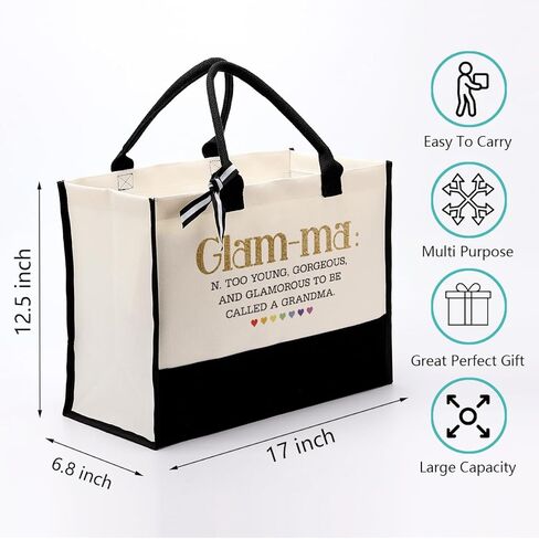 EDCTO Canvas Bag Gift for Grandma, Glam-ma Canvas Shopping Bag, Cotton Canvas Tote Bag, Grandma Definition Tote Bag, Mother's Day Gift for Grandma, Novelty Grandma Gift, Grandma Birthday Gift in Saudi Arabia