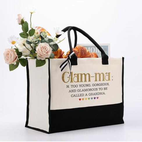 EDCTO Canvas Bag Gift for Grandma, Glam-ma Canvas Shopping Bag, Cotton Canvas Tote Bag, Grandma Definition Tote Bag, Mother's Day Gift for Grandma, Novelty Grandma Gift, Grandma Birthday Gift in Saudi Arabia