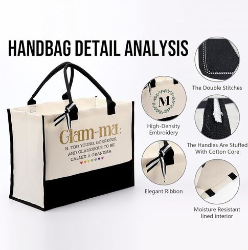 EDCTO Canvas Bag Gift for Grandma, Glam-ma Canvas Shopping Bag, Cotton Canvas Tote Bag, Grandma Definition Tote Bag, Mother's Day Gift for Grandma, Novelty Grandma Gift, Grandma Birthday Gift in Saudi Arabia