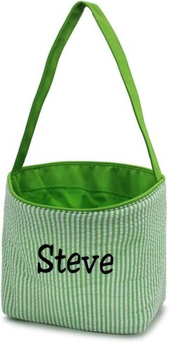 SONA G DESIGNS إضفاء الطابع الشخصي على حقيبة حمل من القماش القطني المقلم لعيد الفصح - جمع البيض in Kuwait