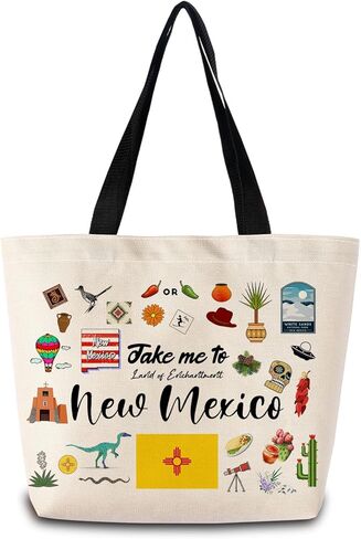 Take Me To New Mexico Tote Bag Reusable Grocery Bags Aesthetic Shopping Shoulder Handbag with Interior Pocket Lightweight & Washable Stylish New Mexico Travel Present for Women in Saudi Arabia