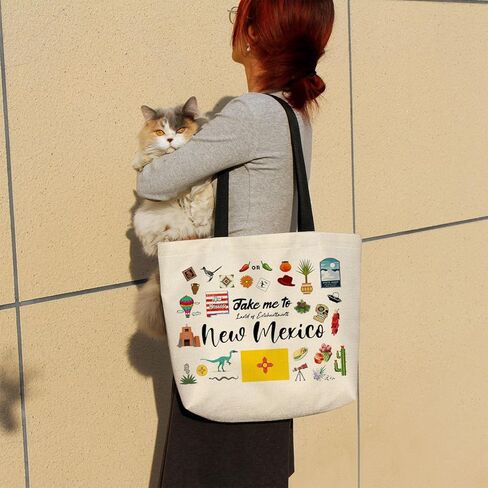Take Me To New Mexico Tote Bag Reusable Grocery Bags Aesthetic Shopping Shoulder Handbag with Interior Pocket Lightweight & Washable Stylish New Mexico Travel Present for Women in Saudi Arabia