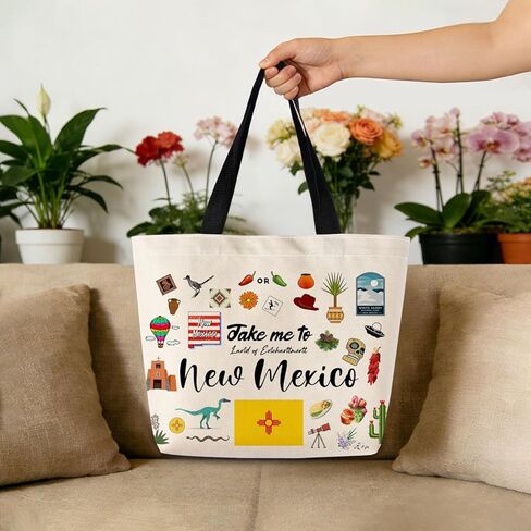 Take Me To New Mexico Tote Bag Reusable Grocery Bags Aesthetic Shopping Shoulder Handbag with Interior Pocket Lightweight & Washable Stylish New Mexico Travel Present for Women in Saudi Arabia