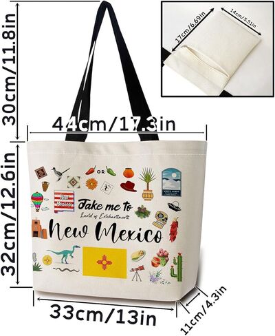 Take Me To New Mexico Tote Bag Reusable Grocery Bags Aesthetic Shopping Shoulder Handbag with Interior Pocket Lightweight & Washable Stylish New Mexico Travel Present for Women in Saudi Arabia