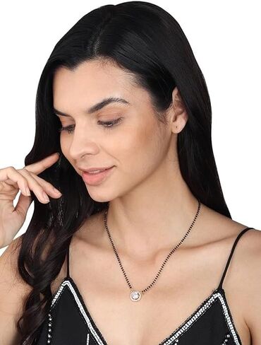 one Stone Pendant Necklace Black Beads Mangalsutra For Women With Extendable Chain pack of 2 by The Great Indian Store in Saudi Arabia