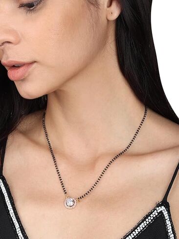 one Stone Pendant Necklace Black Beads Mangalsutra For Women With Extendable Chain pack of 2 by The Great Indian Store in Saudi Arabia