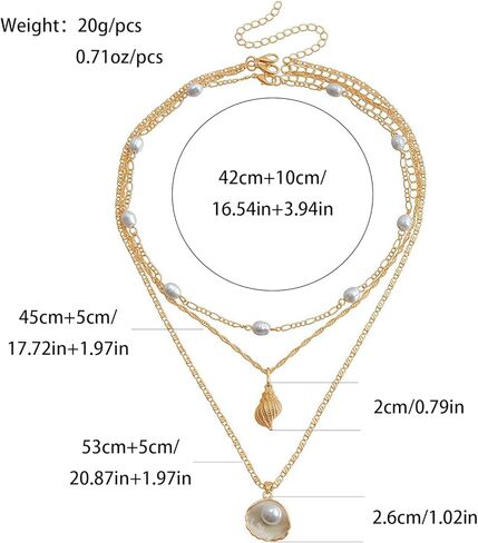 مجموعة قلادات محارة من اللؤلؤ والأصداف متعددة الطبقات - مثالية لأسلوب الشاطئ، وهدايا أعياد الميلاد والعطلات، والمجوهرات النسائية المكدسة in Kuwait