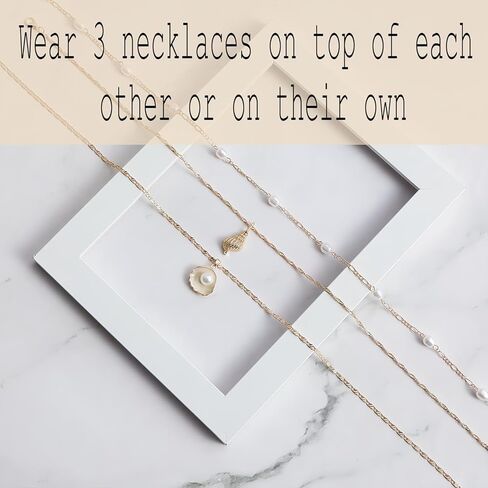 مجموعة قلادات محارة من اللؤلؤ والأصداف متعددة الطبقات - مثالية لأسلوب الشاطئ، وهدايا أعياد الميلاد والعطلات، والمجوهرات النسائية المكدسة in Kuwait