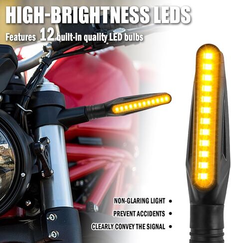 4PCS Motorcycle Turn Signals LED,2026 New Dynamic Sequential Flowing Motorcycle Blinkers with 12 High-Brightness LEDs,Universal 12V Dirt Bike Turn Dignals Motorcycles Parts in Saudi Arabia