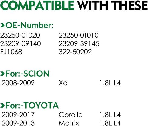 23250-0T020 Fuel Injectors Fit for:-Toyota Corolla 2009 2010 2011 2012 2013 2014 2015 2016 2017, Matrix 2009 2010 2011 2012 2013 for:-SCION Xd 2008 2009 1.8L L4, OE# FJ1068 (Set of 4) in Saudi Arabia
