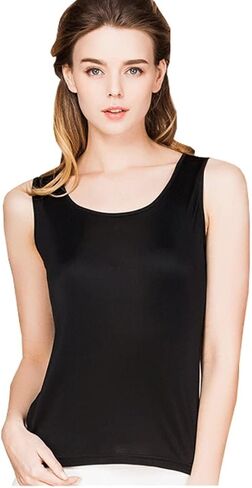 METWAY ملابس علوية نسائية من الحرير بدون أكمام/بلوزات حرير التوت بدون أكمام/تي شيرت صيفي بدون أكمام من الحرير الحقيقي in Kuwait