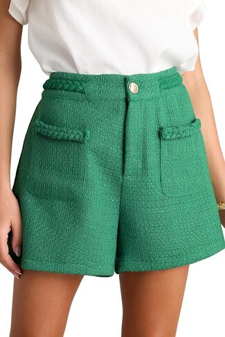 Cicy Bell Womens Tweed Summer Shorts High Waisted Wide Leg Dressy Casual Shorts with Front Pockets Green in Saudi Arabia