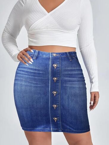 Women's High Waisted Shorts Faux Denim Print Slim Fit Summer Casual Shorts in Saudi Arabia