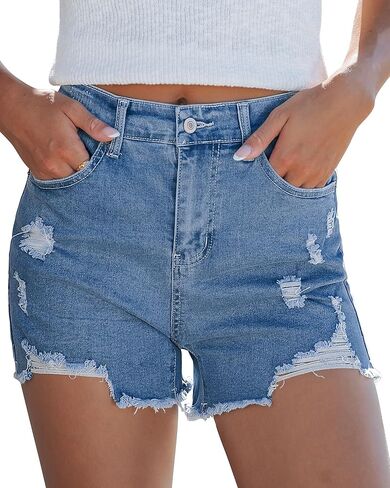 Utyful شورتات جينز للنساء عالية الخصر العصرية 2026 ممزق المتعثرة الصيف عادية Jorts بسط الدينيم قطع السراويل in Kuwait