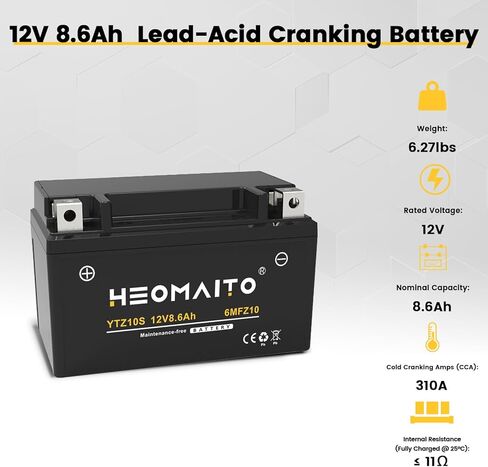 Battery YTZ10S-BS, 12V 8.6Ah, 10HR, 310 CCA, 6MFZ10 Rechargeable Maintenance Free SLA AGM Motorcycle Battery 1 Pack in Saudi Arabia