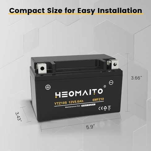 Battery YTZ10S-BS, 12V 8.6Ah, 10HR, 310 CCA, 6MFZ10 Rechargeable Maintenance Free SLA AGM Motorcycle Battery 1 Pack in Saudi Arabia