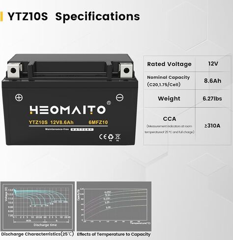 Battery YTZ10S-BS, 12V 8.6Ah, 10HR, 310 CCA, 6MFZ10 Rechargeable Maintenance Free SLA AGM Motorcycle Battery 1 Pack in Saudi Arabia
