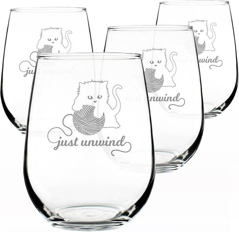 Just Unwind - كأس نبيذ بدون جذع - هدايا مضحكة ذات طابع قطط لمحبي القطط الذين يحبون الحياكة والكروشيه - أكواب كبيرة بوزن 17 أونصة in Saudi Arabia
