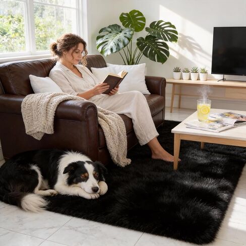 2x3 Solid Fluffy Black Area Rug – Washable, Durable, Small Bedroom Rug, Non-Slip High Pile Shag Rugs for Living Room, Bedroom, Bedside, Dorms,Grils Rooms, Kids Room, Soft Indoor Floor Carpet in Saudi Arabia