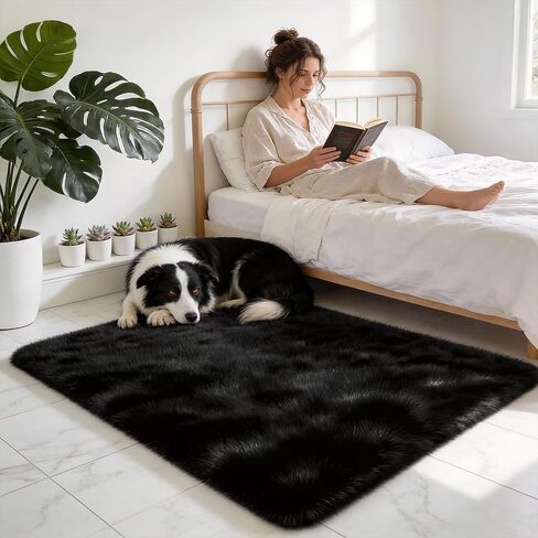 2x3 Solid Fluffy Black Area Rug – Washable, Durable, Small Bedroom Rug, Non-Slip High Pile Shag Rugs for Living Room, Bedroom, Bedside, Dorms,Grils Rooms, Kids Room, Soft Indoor Floor Carpet in Saudi Arabia