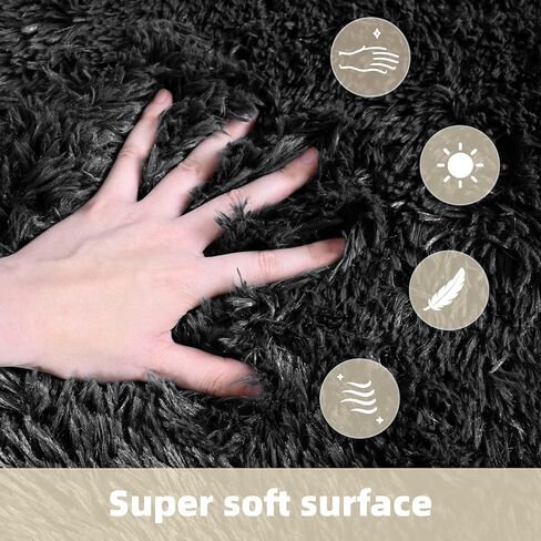 2x3 Solid Fluffy Black Area Rug – Washable, Durable, Small Bedroom Rug, Non-Slip High Pile Shag Rugs for Living Room, Bedroom, Bedside, Dorms,Grils Rooms, Kids Room, Soft Indoor Floor Carpet in Saudi Arabia