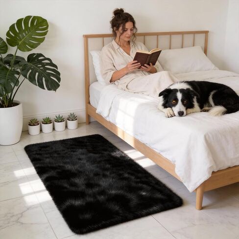 2x3 Solid Fluffy Black Area Rug – Washable, Durable, Small Bedroom Rug, Non-Slip High Pile Shag Rugs for Living Room, Bedroom, Bedside, Dorms,Grils Rooms, Kids Room, Soft Indoor Floor Carpet in Saudi Arabia