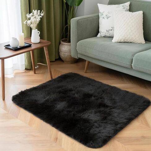 2x3 Solid Fluffy Black Area Rug – Washable, Durable, Small Bedroom Rug, Non-Slip High Pile Shag Rugs for Living Room, Bedroom, Bedside, Dorms,Grils Rooms, Kids Room, Soft Indoor Floor Carpet in Saudi Arabia