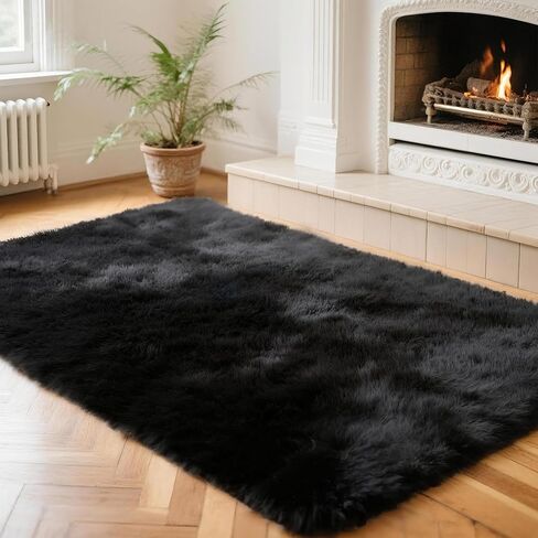 2x3 Solid Fluffy Black Area Rug – Washable, Durable, Small Bedroom Rug, Non-Slip High Pile Shag Rugs for Living Room, Bedroom, Bedside, Dorms,Grils Rooms, Kids Room, Soft Indoor Floor Carpet in Saudi Arabia