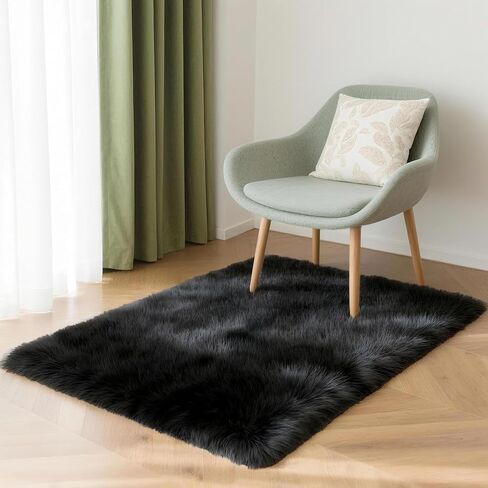 2x3 Solid Fluffy Black Area Rug – Washable, Durable, Small Bedroom Rug, Non-Slip High Pile Shag Rugs for Living Room, Bedroom, Bedside, Dorms,Grils Rooms, Kids Room, Soft Indoor Floor Carpet in Saudi Arabia