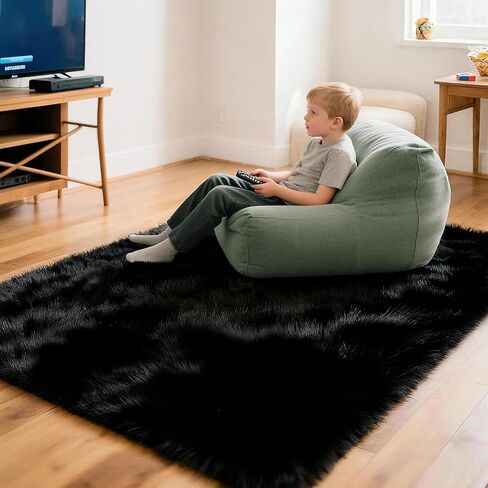 2x3 Solid Fluffy Black Area Rug – Washable, Durable, Small Bedroom Rug, Non-Slip High Pile Shag Rugs for Living Room, Bedroom, Bedside, Dorms,Grils Rooms, Kids Room, Soft Indoor Floor Carpet in Saudi Arabia