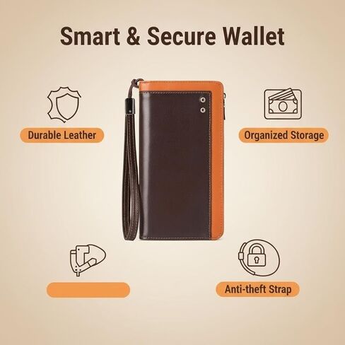 Genuine Leather Elegant Durable Vintage Long Wallet for Men Card Holder Phone Bag in Kuwait