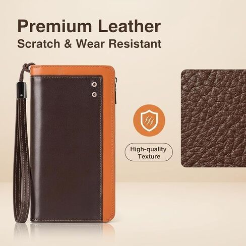 Genuine Leather Elegant Durable Vintage Long Wallet for Men Card Holder Phone Bag in Kuwait