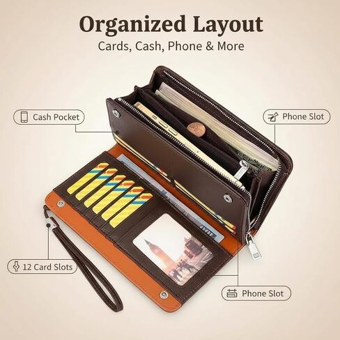 Genuine Leather Elegant Durable Vintage Long Wallet for Men Card Holder Phone Bag in Kuwait