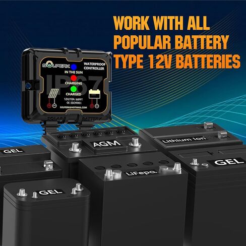 وحدة التحكم بالشحن الشمسي SOLPERK MPPT 10A 12V، وحدة تحكم محمولة ذكية مقاومة للماء IP67 وحدات تحكم الألواح الشمسية لـ AGM، الجل، المغمورة وبطارية الليثيوم in Kuwait