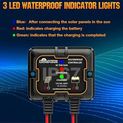 وحدة التحكم بالشحن الشمسي SOLPERK MPPT 10A 12V، وحدة تحكم محمولة ذكية مقاومة للماء IP67 وحدات تحكم الألواح الشمسية لـ AGM، الجل، المغمورة وبطارية الليثيوم in Kuwait