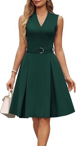 GRACE KARIN Work Dresses for Women 2026 V Neck Fit and Flare Midi Dresses Office Business Dress with Belt and Pockets in Saudi Arabia