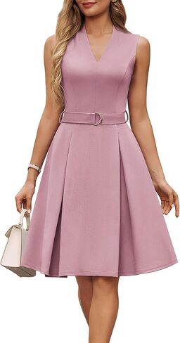 GRACE KARIN Work Dresses for Women 2026 V Neck Fit and Flare Midi Dresses Office Business Dress with Belt and Pockets in Saudi Arabia