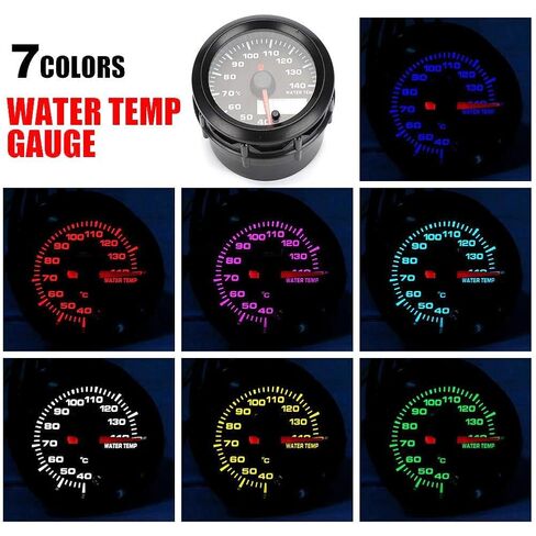 Water Temp Meter, 2in 52mm ABS Car Electronic Water Temp Meter Temperature Analog Gauge with Sensor 7 Colors LED Universal in Saudi Arabia