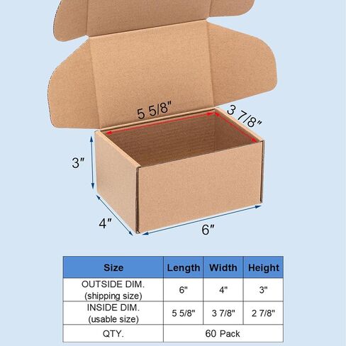 صناديق شحن مقاس 6x4x3 بوصة 60 عبوة - صندوق بريد من الورق المقوى المموج البني للأعمال الصغيرة، مستلزمات تغليف بريد الأدب المتوسط in Kuwait