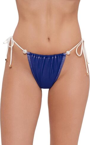 Steve Madden Women's Ruched Side Tie Tanga Bikini Bottom with Pearl Detail in Saudi Arabia