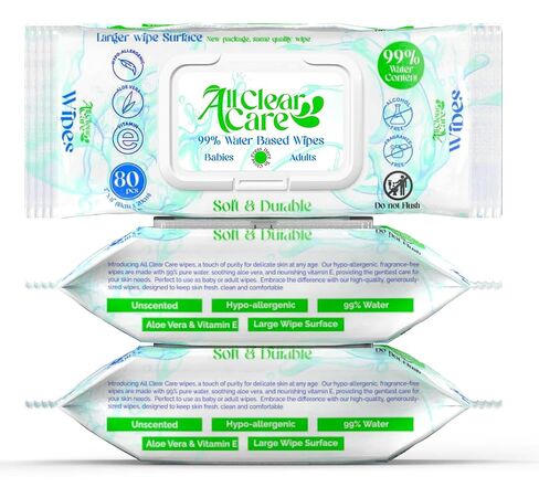 مناديل مبللة للأطفال، مناديل مبللة غير معطرة للبشرة الحساسة، 3 عبوات، 99% ماء، سطح مناديل كبير، للأطفال والكبار، لا تسبب الحساسية ولطيفة، فيتامين هـ والصبار، غطاء علوي قابل للطي، 240 منديل in Kuwait