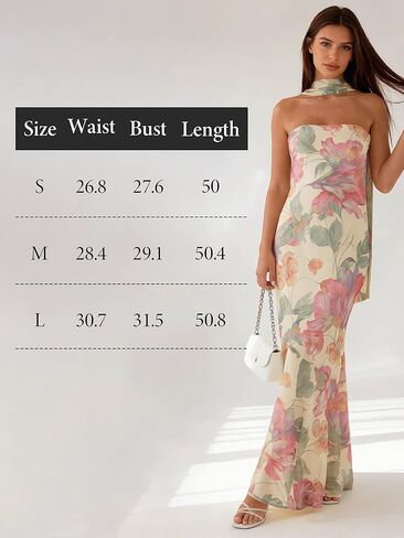 Women's Strapless Floral Dresses with Scarf Mesh Tube Maxi Dress Spring Summer Wedding Guest Cocktail Beach Party in Saudi Arabia