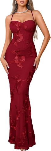 Women's Floor Length Formal Floral Dress, 3D Flower Backless, Mermaid Corset Evening Gown for Prom Cocktail 2026 in Saudi Arabia