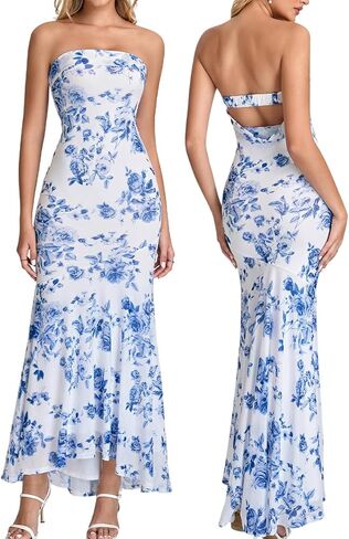 Auraxe Floral Bodycon Formal Wedding Guest Maxi Dresses for Women Summer Elegant Tube Backless Cocktail Party Long Dress in Saudi Arabia