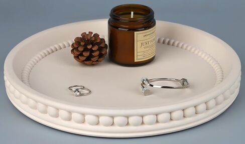 صينية تزيين بنمط الخرز من Vixdonos، صينية خرسانية مستديرة لقطعة طاولة القهوة المركزية، منظم سطح المكتب الدائري لديكور المنزل، 11 بوصة (بيج) in Kuwait